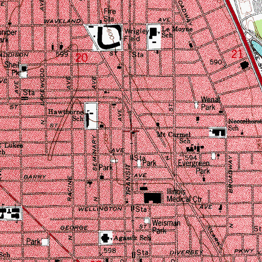 Topographic Map of Latin America Lutheran Church, IL