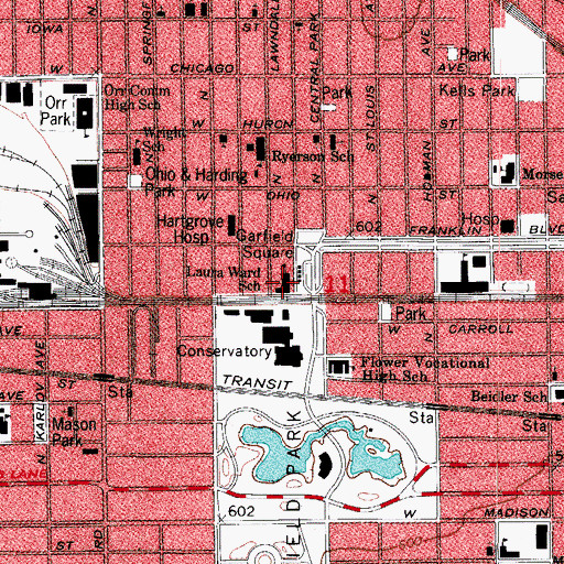 Topographic Map of Laura S Ward Elementary School, IL