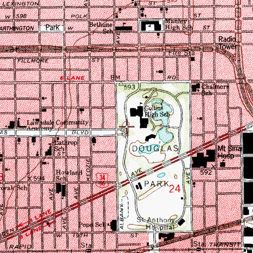 Topographic Map of Lawndale Community Academy, IL