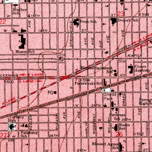 Topographic Map of Lawndale Community Church, IL