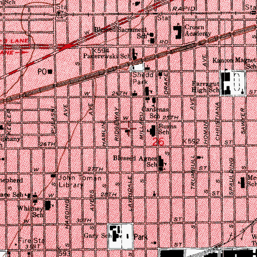Topographic Map of Lawndale Mennonite Church, IL