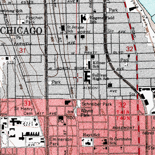 Topographic Map of Lawrence Hall School for Boys, IL