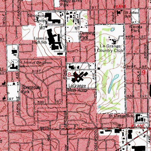 Topographic Map of La Grange Memorial Hospital, IL