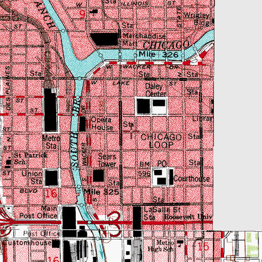 Topographic Map of LaSalle Hotel (historical), IL