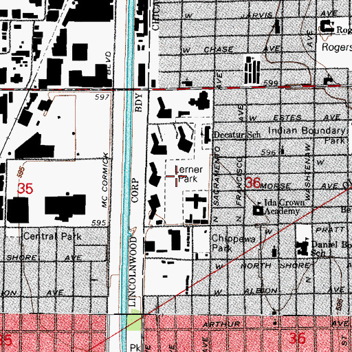 Topographic Map of Lerner Park, IL