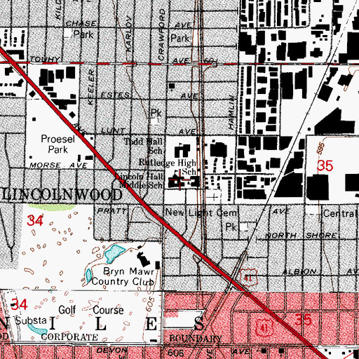 Topographic Map of Lincoln Hall Middle School, IL
