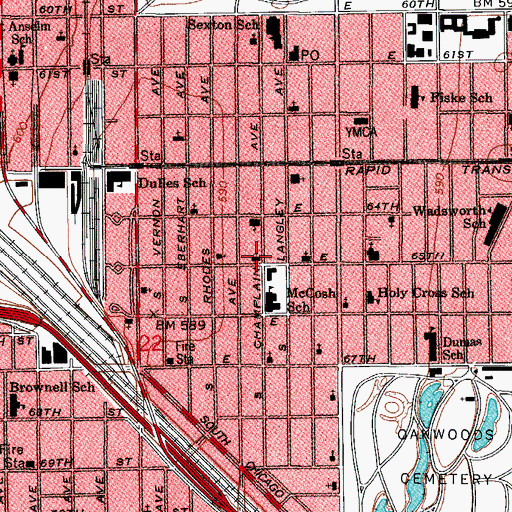 Topographic Map of Lincoln Memorial Congregational United Church of Christ, IL