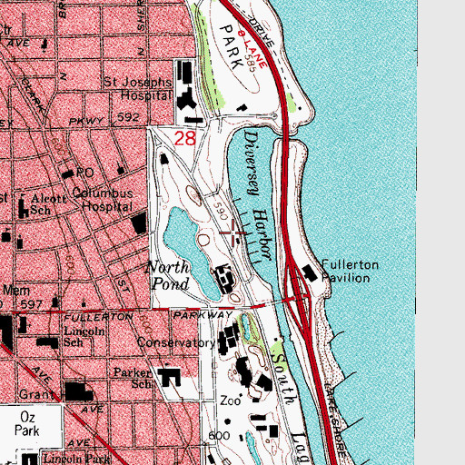 Topographic Map of Lincoln Park Beach (historical), IL