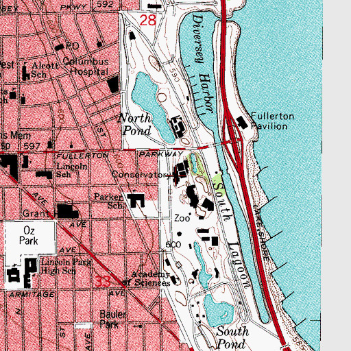 Topographic Map of Lincoln Park Conservatory, IL