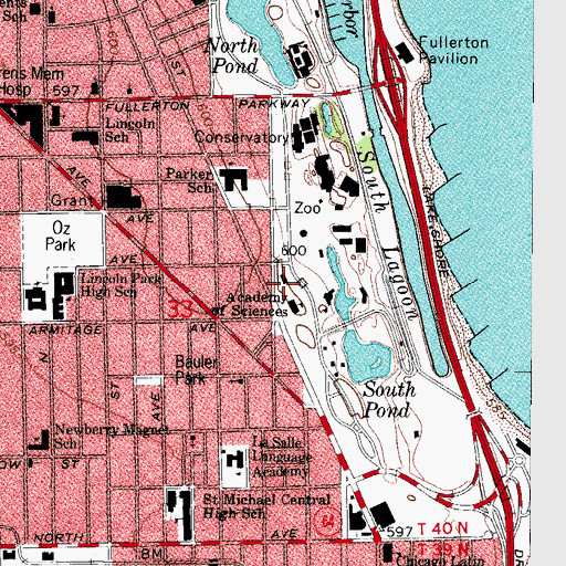Topographic Map of Lincoln Park Cultural Arts Center and Recreation Building, IL