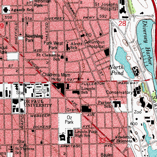 Topographic Map of Lincoln Park Presbyterian Church, IL