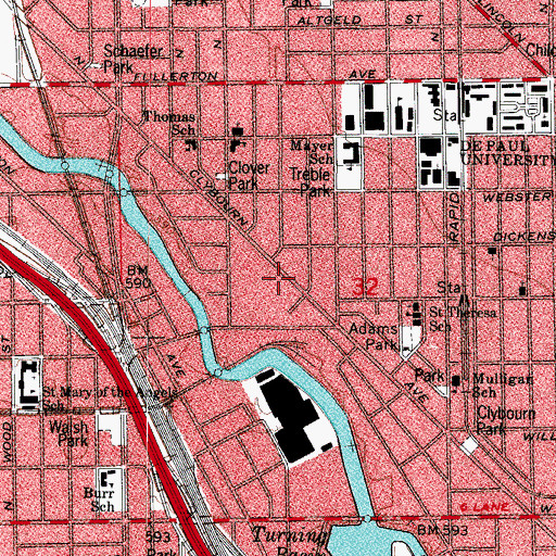 Topographic Map of Lincoln Park Rehabilitation Center, IL