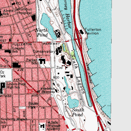 Topographic Map of Lincoln Park Zoo, IL