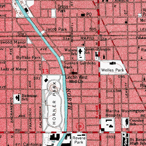 Topographic Map of Lincoln West Medical Center, IL