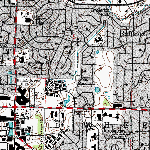 Topographic Map of Lions Park, IL