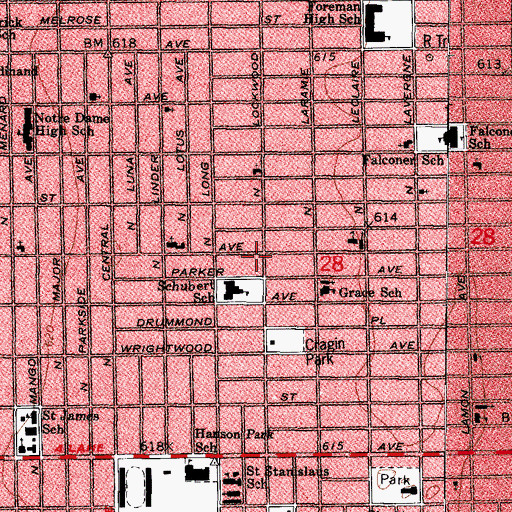 Topographic Map of Logan Day Care Center for Retarded Children, IL