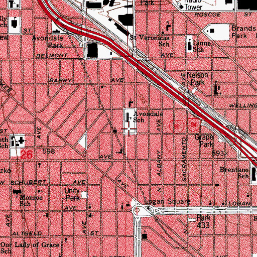 Topographic Map of Logandale Middle School, IL