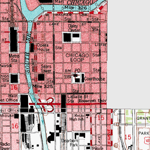Topographic Map of Loop Clark Street Post Office, IL