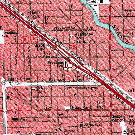 Topographic Map of Lorenz Brentano Playground, IL