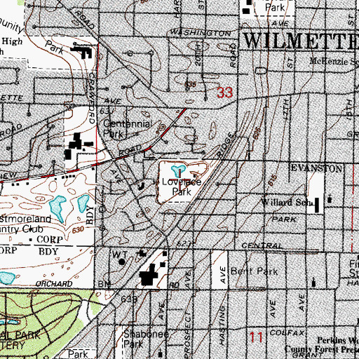 Topographic Map of Walter S Lovelace Park, IL