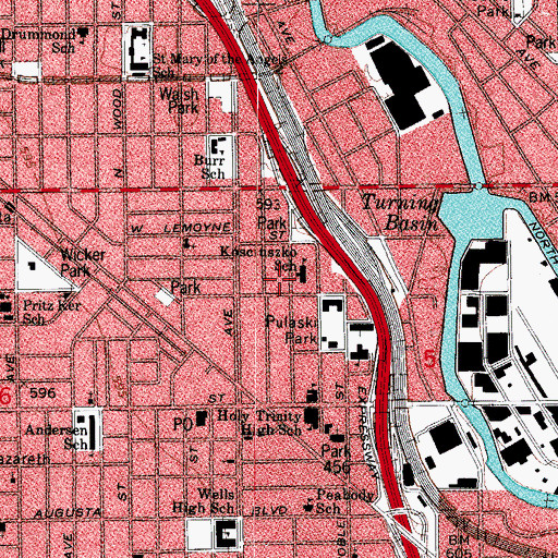 Topographic Map of Lozano Bilingual Center, IL
