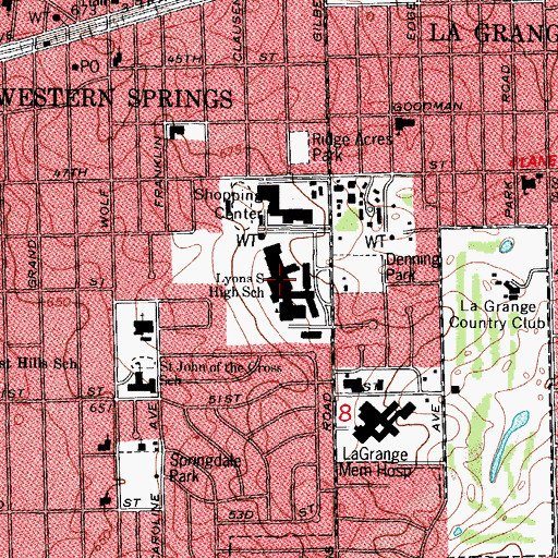 Topographic Map of Lyons South High School, IL