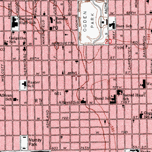 Topographic Map of Nazarene Deliverance Church of God in Christ, IL