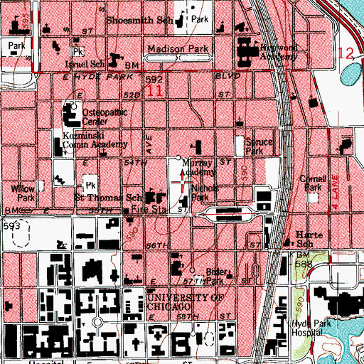 Topographic Map of Nichols Park, IL