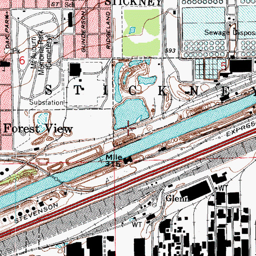 Topographic Map of Nickerson Ditch (historical), IL