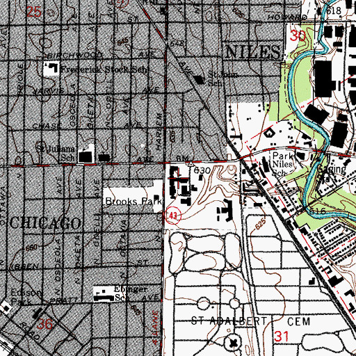 Topographic Map of Niles College, IL