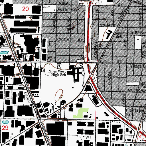 Topographic Map of Niles West High School, IL