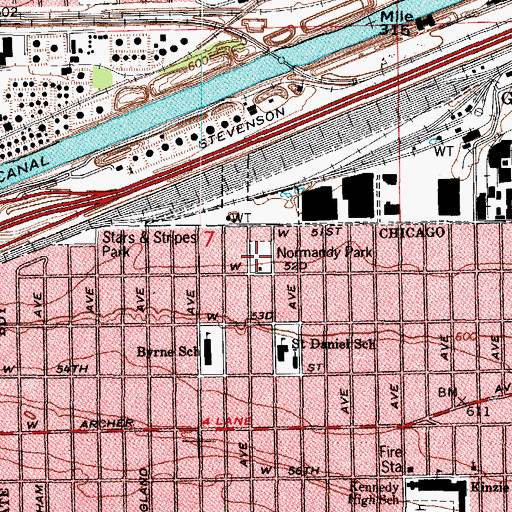 Topographic Map of Normandy Park, IL