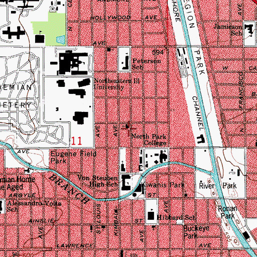 Topographic Map of North Park Elementary School, IL