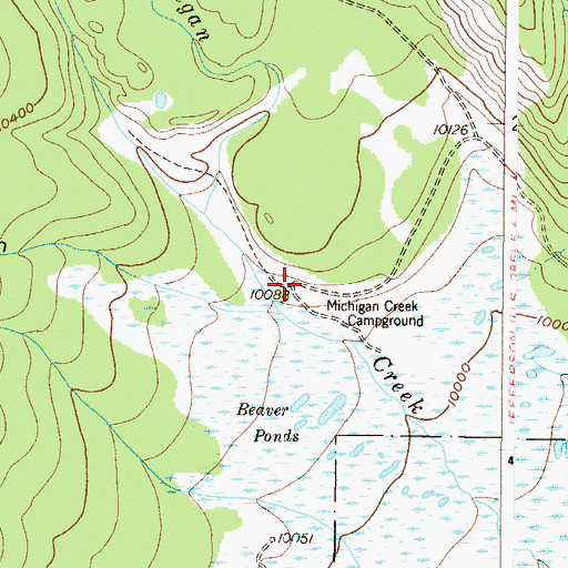 Topographic Map of Michigan Creek Campground, CO