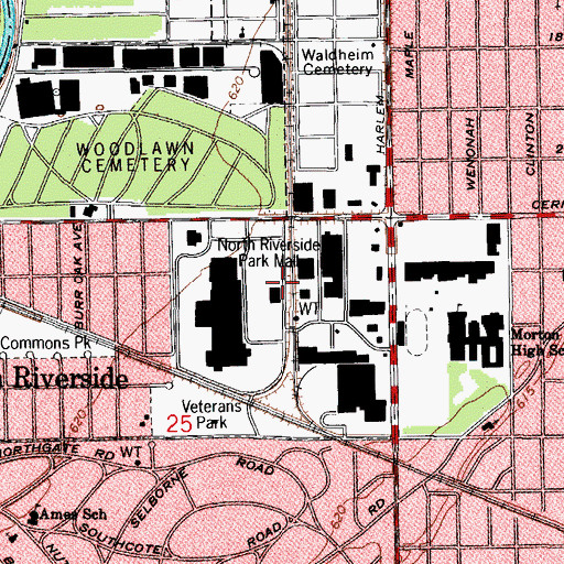 Topographic Map of North Riverside Park Mall Shopping Center, IL