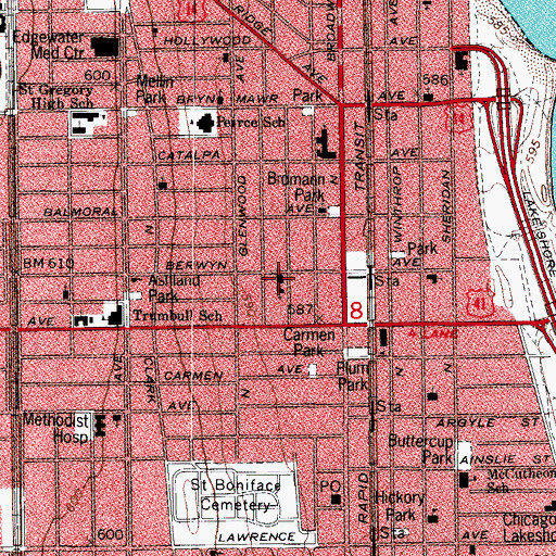 Topographic Map of North Shore Baptist Church, IL