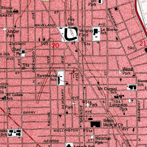 Topographic Map of North Side Mosque of Chicago, IL