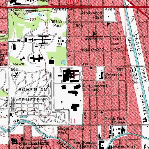 Topographic Map of Northeastern Illinois University, IL