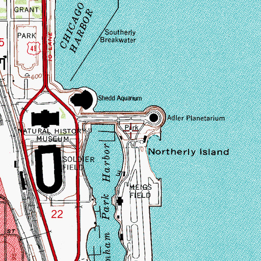 Topographic Map of Northerly Island Park, IL