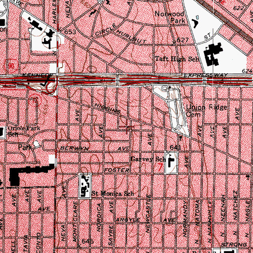 Topographic Map of Norwood Heights Evangelical Congregational Church, IL