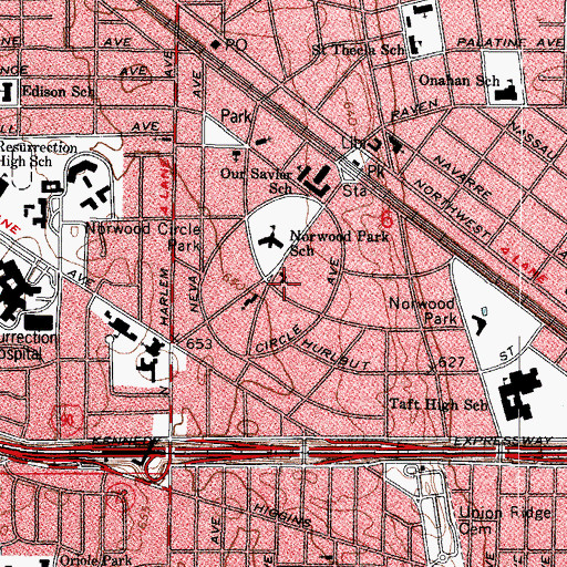 Topographic Map of Norwood Park Evangelical Lutheran Church, IL