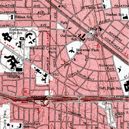 Topographic Map of Norwood Park Presbyterian Church, IL