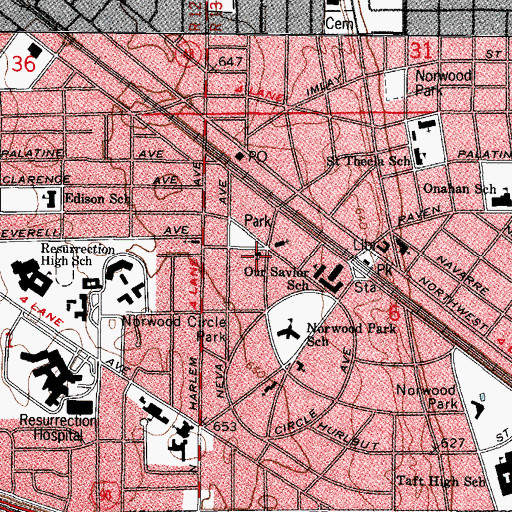 Topographic Map of Norwood Park United Methodist Church, IL