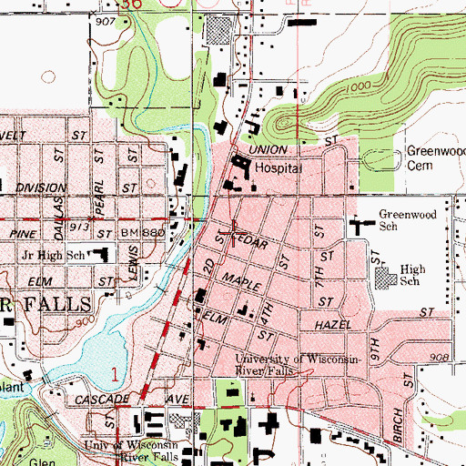 Topographic Map of Chippewa Valley Technical College - River Falls, WI
