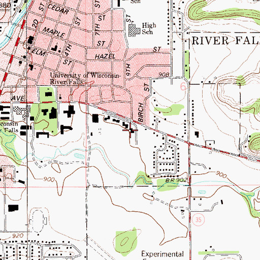 Topographic Map of Crabtree Hall, WI