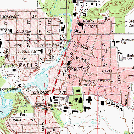 Topographic Map of First Baptist Church, WI