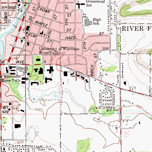 Topographic Map of Grimm Hall, WI