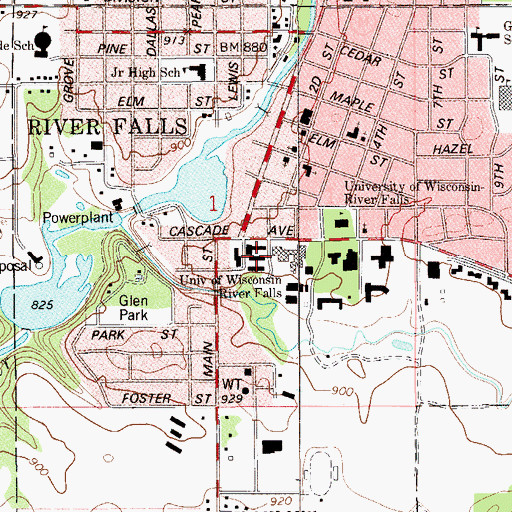 Topographic Map of Prucha Hall, WI
