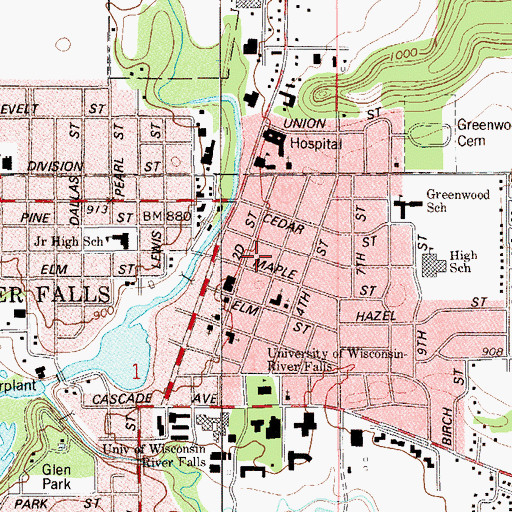 Topographic Map of River Falls Post Office, WI