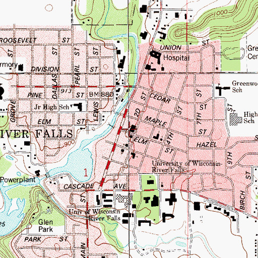 Topographic Map of River Falls Public Library, WI